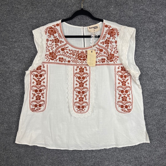 Savanna Jane Tops - NEW Savanna Jane Embroidered Lace Trim White Cotton Boho Tunic Top Plus Size 1X